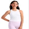 CRZ YOGA Girls Seamless Ribbed Longline Sports Bra - Yoga Athletic Casual Tops High Neck Racerback Padded Kids Teen White Small view 1
