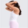 CRZ YOGA Girls Seamless Ribbed Longline Sports Bra - Yoga Athletic Casual Tops High Neck Racerback Padded Kids Teen White Small view 4