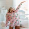 NUFIWI Women Christmas Pajamas Shorts Set Cute Santa Pjs Long Sleeve Shirt Lounge Pants 2Piece Colorful Pj Sets Holiday Sleepwear(Green Tree Pink,M) view 2