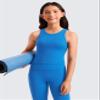 CRZ YOGA Girls Seamless Ribbed Longline Sports Bra - Yoga Athletic Casual Tops High Neck Racerback Padded Kids Teen Sparkle Blue Small view 4