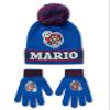 Super Mario Nintendo Boys Beanie Hat and Glove Set | Kids Blue and Red Knitted Bobble Hat view 1