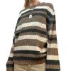 Women Vintage Striped Sweater Y2K Long Sleeve Crewneck Pullover Tops Grunge Oversized Knitwear (Gray, L) view 1