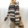 Women Vintage Striped Sweater Y2K Long Sleeve Crewneck Pullover Tops Grunge Oversized Knitwear (Gray, L) view 4