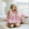 NUFIWI Women Christmas Pajamas Shorts Set Cute Santa Pjs Long Sleeve Shirt Lounge Pants 2Piece Colorful Pj Sets Holiday Sleepwear(Knot Santa Pink,S) view 4