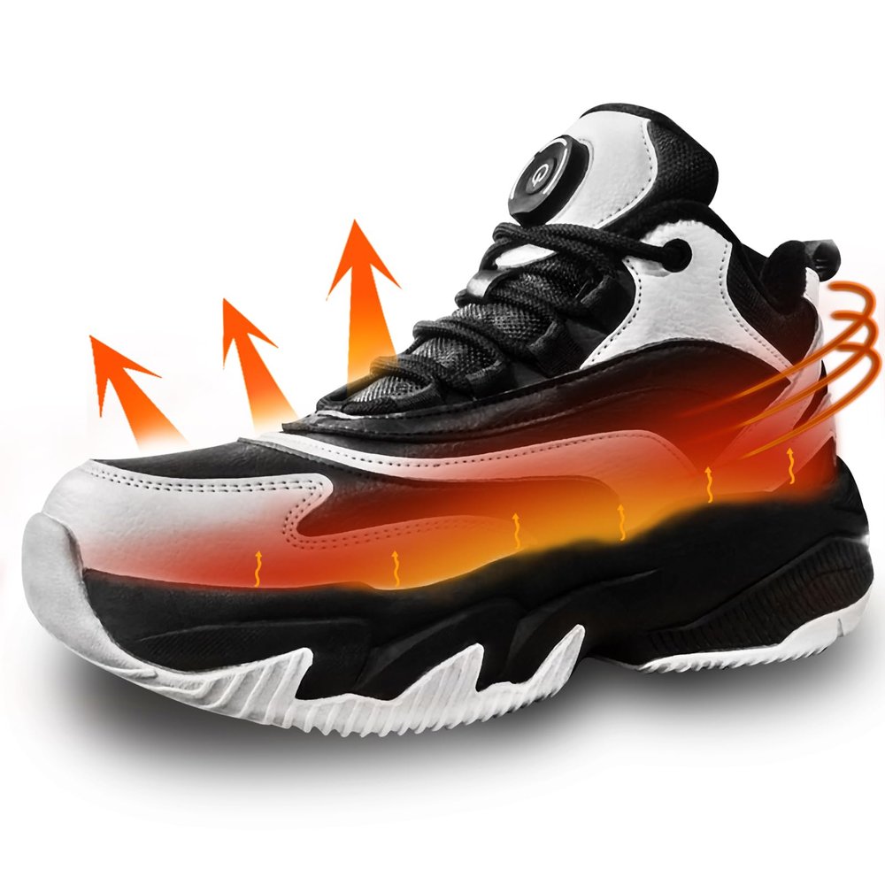 Heated Sneakers - Foot Warmer for Men & Women, Electric Heating Shoes with 4000mAh Battery, Anti-Slip Snow Trail Shoes 3 Heating Levels, Rechargeable Hiking Shoes Winter Outdoor Unisex (Gray, 9.5)