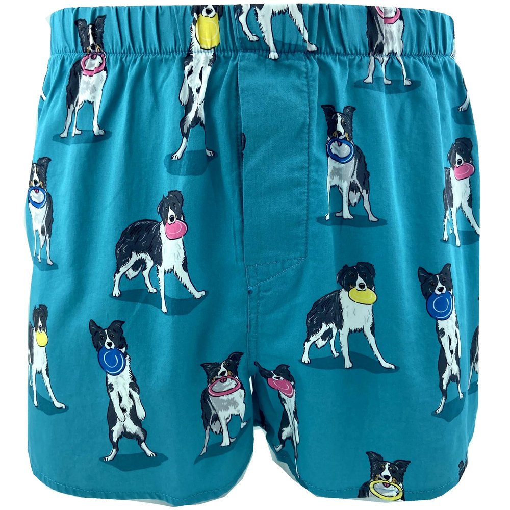 ROCK ATOLL Men's Traditional Cotton Boxer Shorts in Fun Unusual Pattern & Bold Prints (XX-Large, Blue Border Collie Print)