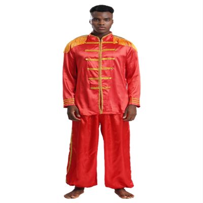 LiiYii Mens 2Pcs Halloween Costume SGT Sergeant Pepper Budget Jacket Hippy Medieval Jackets with Pants Red Large