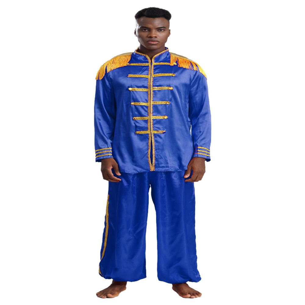 LiiYii Mens 2Pcs Halloween Costume SGT Sergeant Pepper Budget Jacket Hippy Medieval Jackets with Pants Royal Blue X-Large