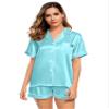 LecGee Womens Silk Satin Pajamas Short Sleeve Loungewear Two-Piece Sleepwear Button-Down Pj Set Lake Blue Large view 2