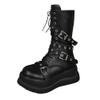 Womens Black Combat Boots Lace Up Platform Round Toe Punk Gothic Boots Mid Calf Boots for Women Chunky Ankle Booties