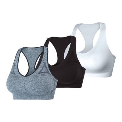Hanes Women's, Seamless Racerback Sports Bra, Moderate Support, Moisture-Wicking, 1, Black/White/Gray-3 Pack, X Large