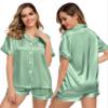 LecGee Womens Silk Satin Pajamas Short Sleeve Loungewear Two-Piece Sleepwear Button-Down Pj Set Avocado Green X-Large view 1