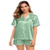 LecGee Womens Silk Satin Pajamas Short Sleeve Loungewear Two-Piece Sleepwear Button-Down Pj Set Avocado Green X-Large view 2