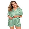 LecGee Womens Silk Satin Pajamas Short Sleeve Loungewear Two-Piece Sleepwear Button-Down Pj Set Avocado Green X-Large view 3