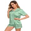 LecGee Womens Silk Satin Pajamas Short Sleeve Loungewear Two-Piece Sleepwear Button-Down Pj Set Avocado Green X-Large view 4