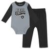 Infant Black Las Vegas Raiders Double Up Long Sleeve Bodysuit and Pants Set view 1