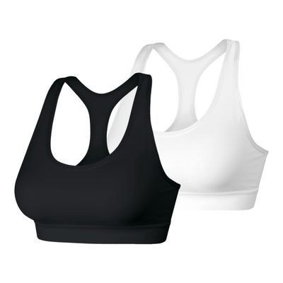 Hanes Women's Wireless Racerback Moisture-Wicking Stretch Sports Bra with Compression Support, 1, Black/White-2 Pack, Small
