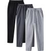 Men's 3 Pack Fleece Sweatpants Athletic Workout Jogger Trousers Baggy Elastic Drawstring Track Pants with Pockets view 3