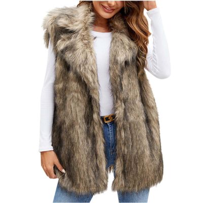 2024 Womens Faux Fur Vest Winter Warm Fleece Sherpa Coat Fluffy Shaggy Sleeveless Jacket Casual Fuzzy Outerwear Vest