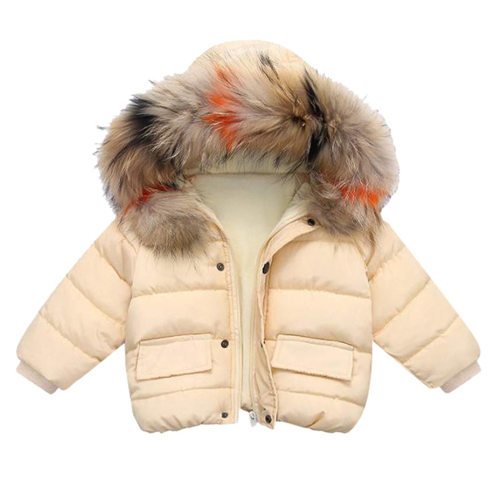 KAGAYD Little Girls Lightweight Packable Coat Cute Hooded Puffer Parka Jacket Kids Toddler Boys (Beige, 3-4 Years)
