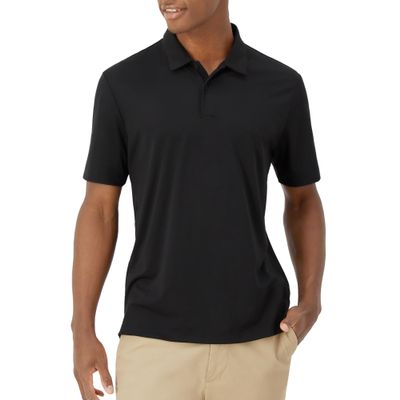 Hanes Moves Performance, Short Sleeve Polo Shirt for Men, Moisture-Wicking, Black, Large