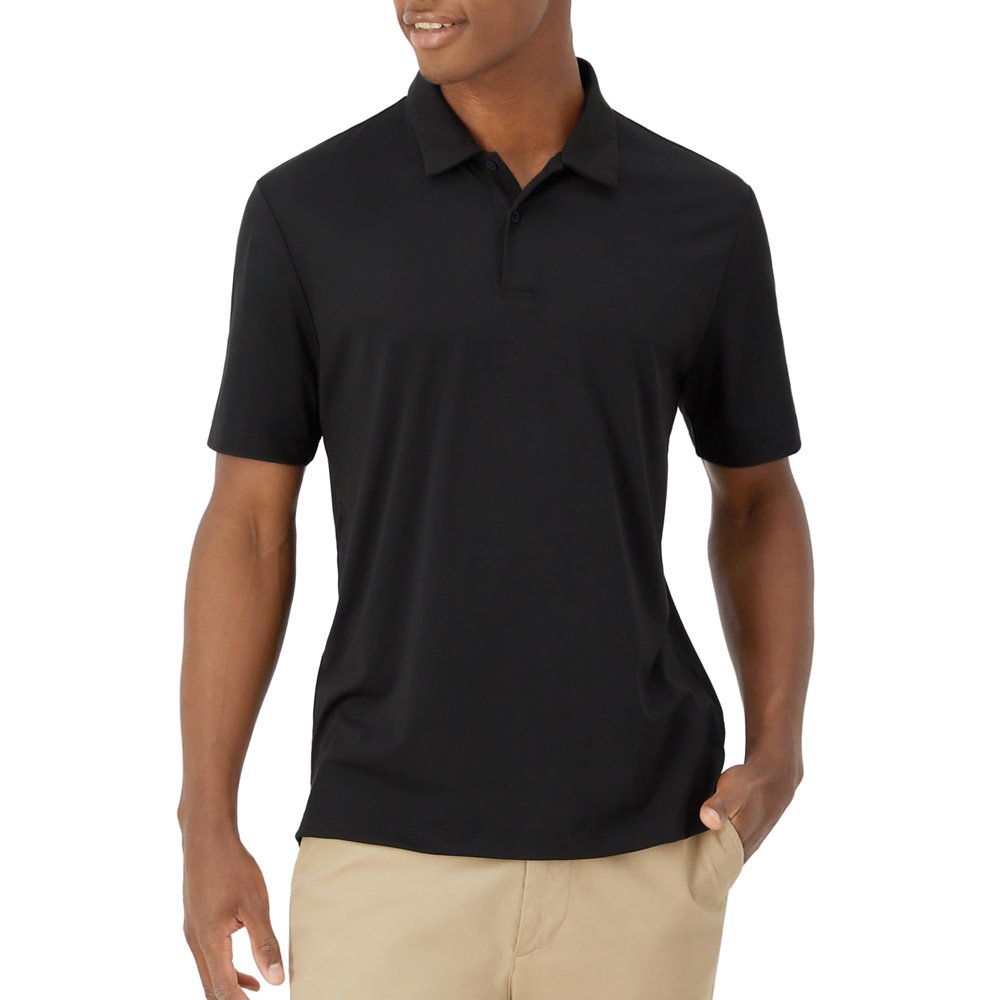Hanes Moves Performance, Short Sleeve Polo Shirt for Men, Moisture-Wicking, Black, Large