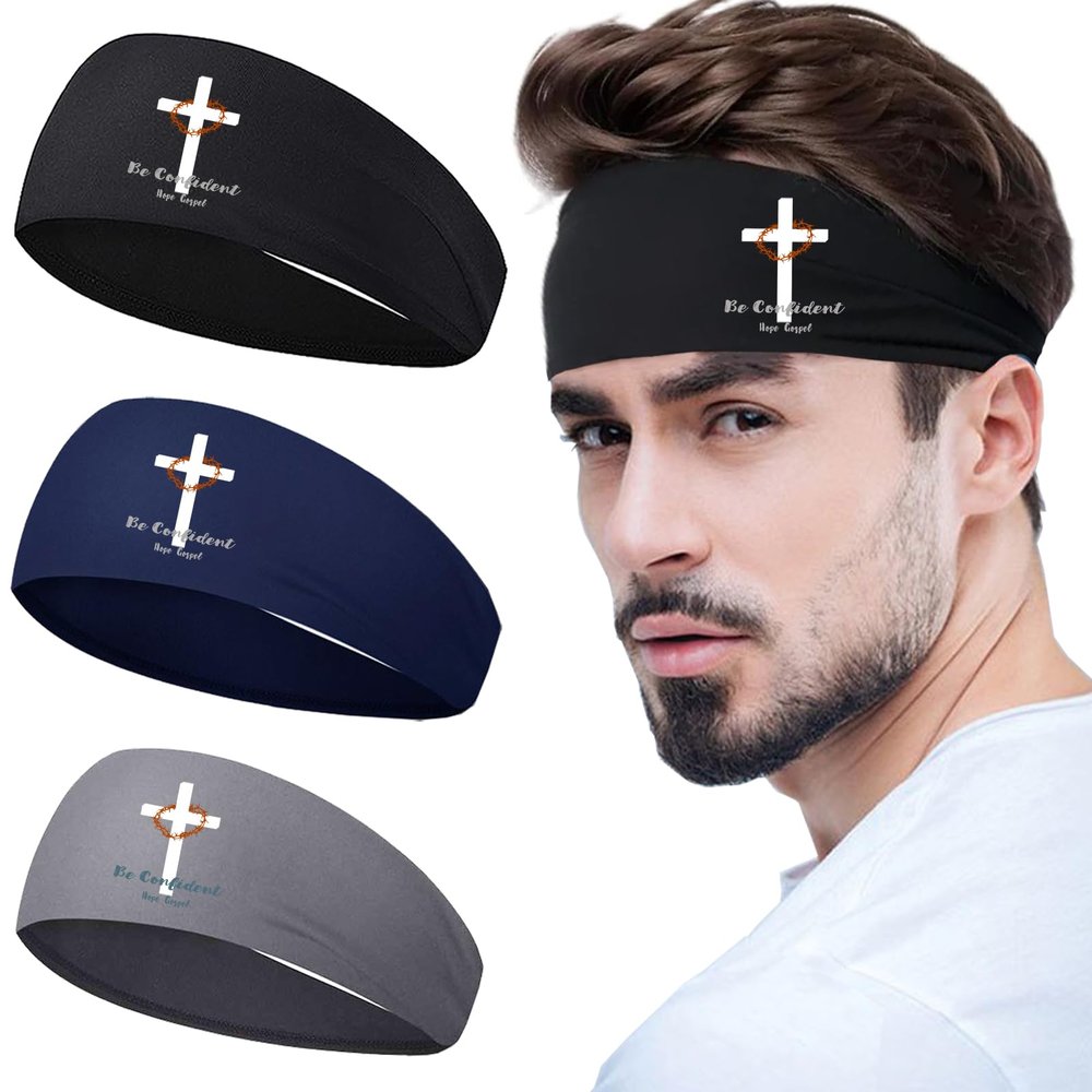 Sports Headbands for Men 3pcs Christian Jesus Cross Sweat Bands Headbands Men Sweatbands for Mens Women Running Head Bands Hairband Workout Cooling Headband Mens Gym Yoga