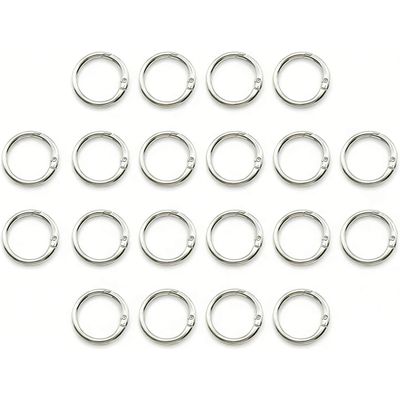 20 Pack 0.5 Inch Round Buckle ClipSpring Circle Carabiner Clips, Metal Keyring Keychain Clip for Key Bag Purses(Silver)