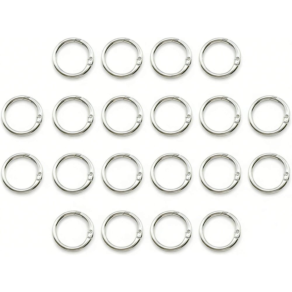 20 Pack 0.5 Inch Round Buckle ClipSpring Circle Carabiner Clips, Metal Keyring Keychain Clip for Key Bag Purses(Silver)