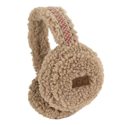 C.C Soft Winter Warm Adjustable Headband Ear Warmer Earmuffs, Stitched Band Sherpa Camel