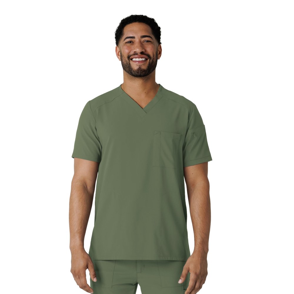 WINK Renew Men's V-Neck 5 Pocket Scrub Top, Olive, 3XL