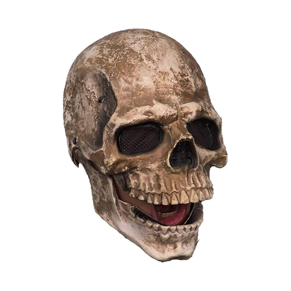 Nirelief Creepy Halloween Mask Scary Full Head Skull Masks with Moving Jaw Realistic Latex Skeleton Props Cosplay Party Costume Scary Halloween Mask Creepy Costume for Adult Human Skeleton Mask