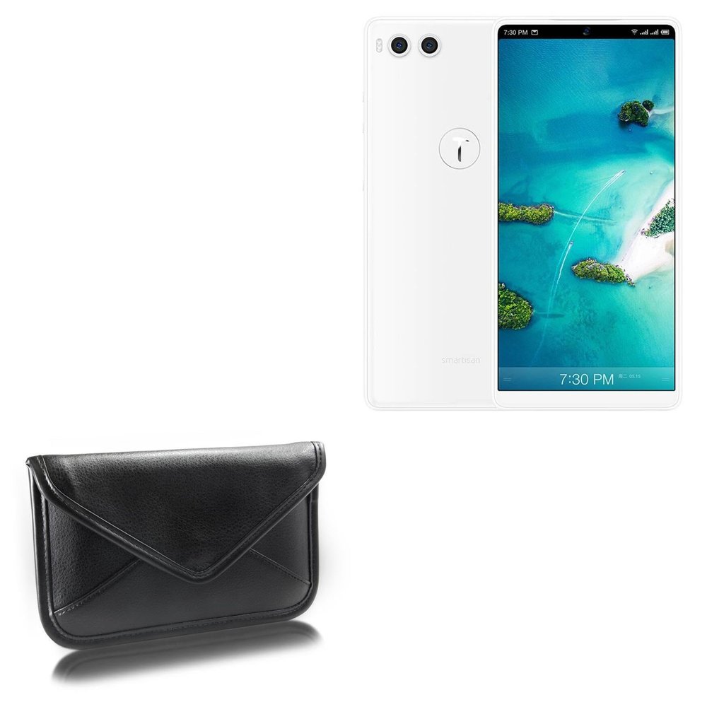 BoxWave Case Compatible with Smartisan Nut R1 - Elite Leather Messenger Pouch, Synthetic Leather Cover Case Envelope Design - Jet Black