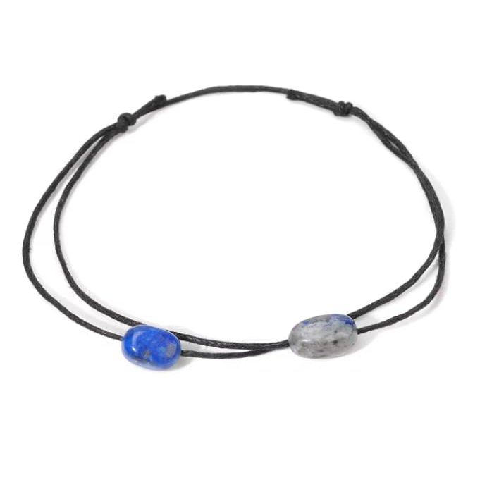 JPHHRP 1Pcs Natural Smoth Irregular Stone Charm Anklet Bohemia Adjustable Rope Men Women's,Lapis Lazuli