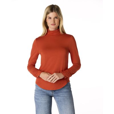 Cable & Gauge Women's Long Sleeve Ruched Turtleneck - Soft Layering Top, Stylish Collared Design, Warm & Versatile Winter Essential - Burntochre - XS