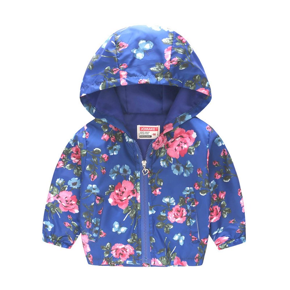 Toddler Boys Girls Floral Printed Coats Windproof Jacket Hooded Trench Lightweight Zipper Hooded (Blue-3, 2-3 Years)