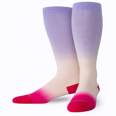 Comrad Double Dip Ombre Nylon Knee High Socks - 15-20mmHg Graduated Compression Socks, (Rose/Purple/Berry, Large) - Breathable Support Socks for Men, Pregnant Women, Nurses, Home, Work & Travel