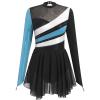 AFAVOM Figure Ice Skating Dress for Women Long Sleeve Glitters Ballet Dance Dress Sparkle Gymnastics Competition Dancewear Dress Performance Lyrical Ruffle Mesh Costume Skirted Leotards Blue XS view 1