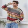 Flygo Men's Vintage Grandpa Sweater Crewneck Oversized Striped Aztec Cable Knit Pullover Unisex Jumper Tops(WineRed-L) view 2