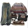 Flygo Men's Vintage Grandpa Sweater Crewneck Oversized Striped Aztec Cable Knit Pullover Unisex Jumper Tops(WineRed-L) view 4