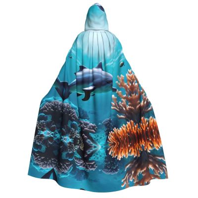 YQxwJL Beautiful Underwater World Dolphins Coral Print Men Hooded Cloak,Wizard Hooded Robe,Witch Cape Cosplay Costume Halloween Party Capes