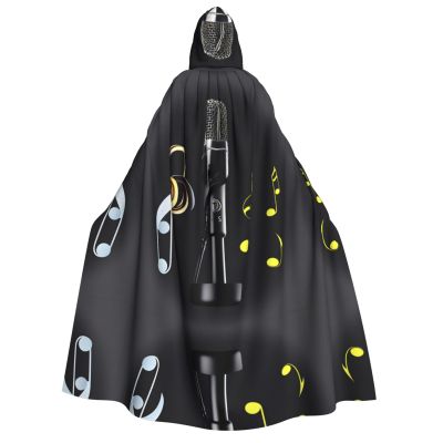 YQxwJL Microphone With Music Notes Print Men Hooded Cloak,Wizard Hooded Robe,Witch Cape Cosplay Costume Halloween Party Capes