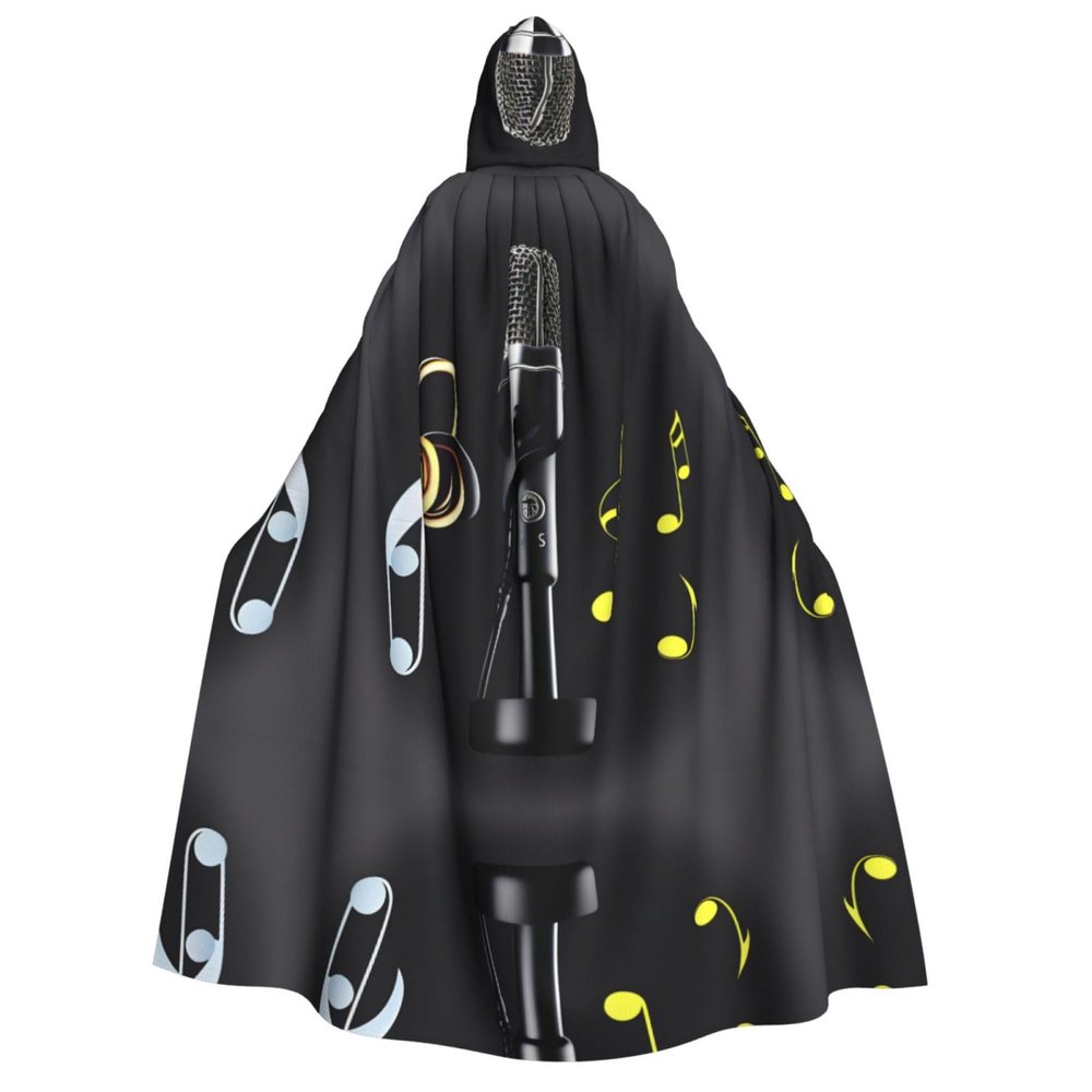 YQxwJL Microphone With Music Notes Print Men Hooded Cloak,Wizard Hooded Robe,Witch Cape Cosplay Costume Halloween Party Capes