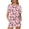 CLOHOMIN French Bulldog Crewneck Pajamas Set of 2 Butterfly Sleepwear Pjs Womens Short Sleeve Sleepwear Tops & Shorts with Pockets Softness Sleep Jogger Set Size 2XL, Pink view 1