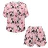 CLOHOMIN French Bulldog Crewneck Pajamas Set of 2 Butterfly Sleepwear Pjs Womens Short Sleeve Sleepwear Tops & Shorts with Pockets Softness Sleep Jogger Set Size 2XL, Pink view 4