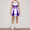 AFAVOM Cheerleader Costume for Women Metallic Cheer Uniform Musical Patchwork Color Block Crop Top with Ruffle Mini Skirt School Fancy Dress Cheerleading Halloween Outfit Purple XS view 2