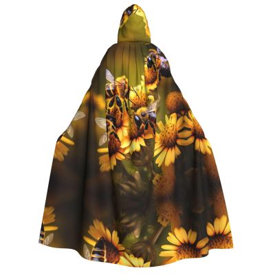 YQxwJL Bee Flying Print Men Hooded Cloak,Wizard Hooded Robe,Witch Cape Cosplay Costume Halloween Party Capes