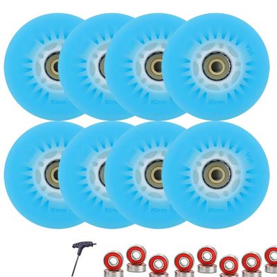 8 Pack Light Up Inline Skate Wheels 72mm 76mm 80mm 64mm 68mm 70mm Inline Wheels Replacement with ABEC9 Bearing 90A Indoor Outdoor Wheel (Blue,76mm)