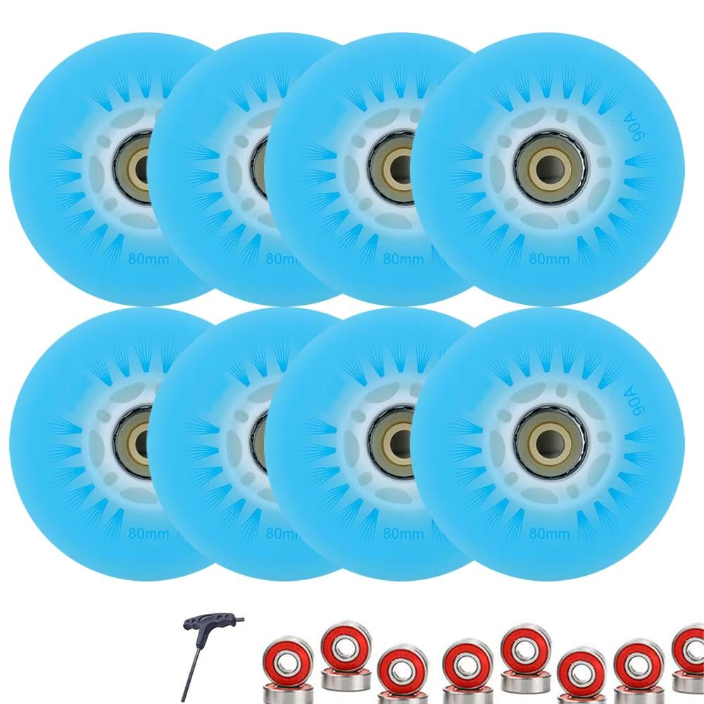 8 Pack Light Up Inline Skate Wheels 72mm 76mm 80mm 64mm 68mm 70mm Inline Wheels Replacement with ABEC9 Bearing 90A Indoor Outdoor Wheel (Blue,76mm)