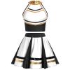 AFAVOM Cheerleader Costume for Women Metallic Cheer Uniform Musical Patchwork Color Block Crop Top with Ruffle Mini Skirt School Fancy Dress Cheerleading Halloween Outfit Black XS view 3